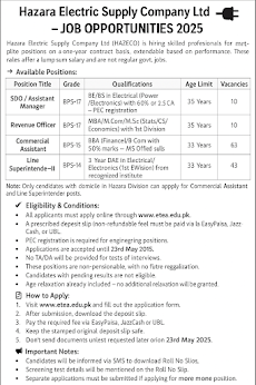 Hazara Electric Supply Company Ltd (HAZECO) – Job Opportunities 2025