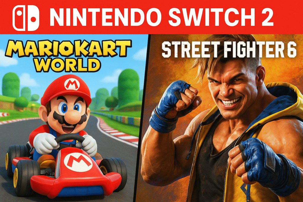 Nintendo Switch 2 launch titles including Mario Kart World and Street Fighter 6